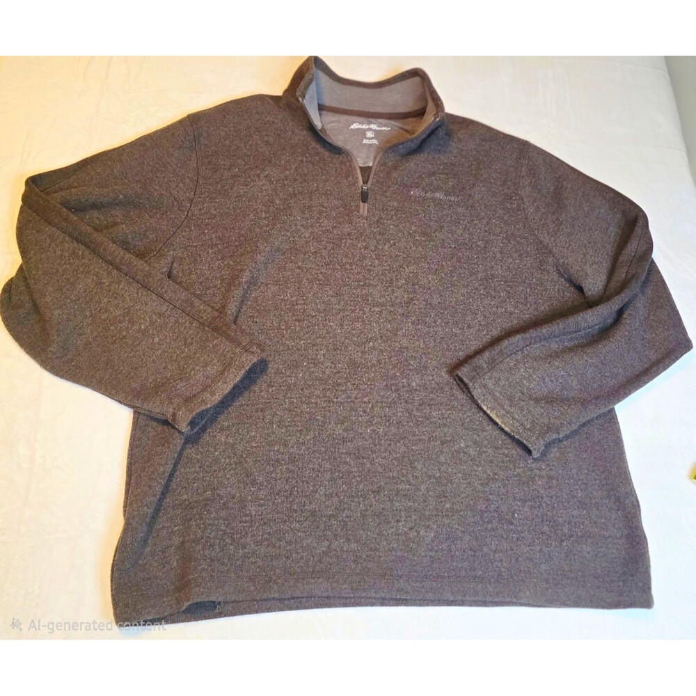 Eddie Bauer Men's Brown Solid Knit 1/4 Zip Mock Neck Pullover Sweater XL